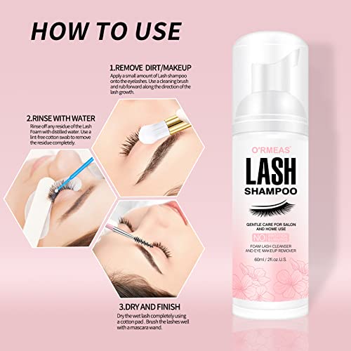 Lash Shampoo para cílios 50ml + Limpeza de espuma de pálpebra de escova, limpador de extensão de cílios, removedor de removedor de