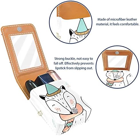 Caixa de batom com espelho raposa usando chapéu de brilho labial portátil bato de armazenamento caixa de viagem