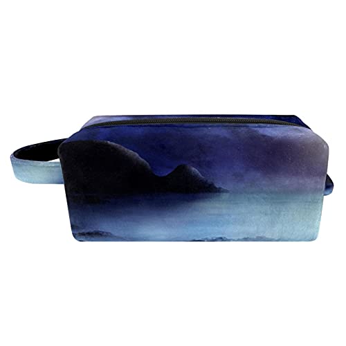 Bolsa de maquiagem Bolsa cosmética Bolsa de saco de higiene pessoal da noite da montanha do mar com zíper e maçaneta
