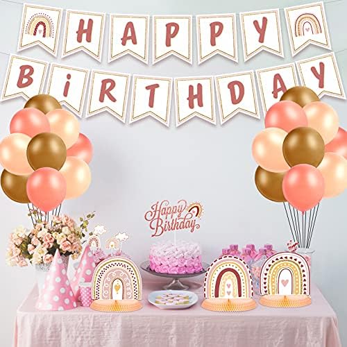 Skylety 56 peças Boho Rainbow Birthday Party Decorações Conjunto de Feliz Aniversário Festas Combate com Balão Banner Cake Topper,