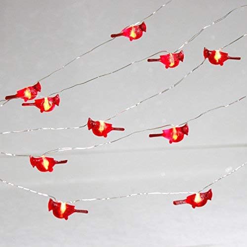 Impressione Life Christmas Cardinal Luzes decorativas de cordas, bateria com tema de pássaro vermelho 3D operado por