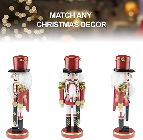 Criações inteligentes soldado vermelho 10 polegadas de madeira tradicional, decoração de Natal festiva para prateleiras e mesas