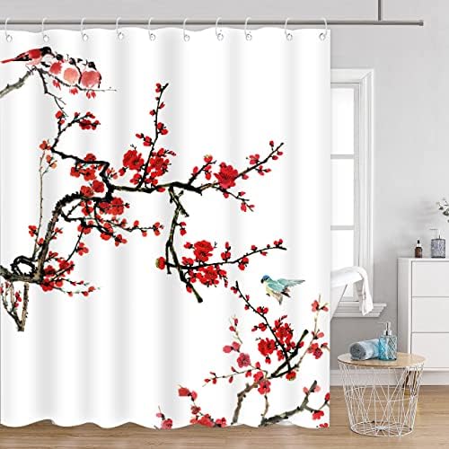 Cortina de chuveiro de flor de cerejeira, conjunto de cortinas de chuveiro floral, acessório de decoração de banheiro aquarela,