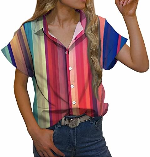 Top casual para mulheres de coloração de colorido de praia botão de camiseta para baixo Blusa de férias saindo solto
