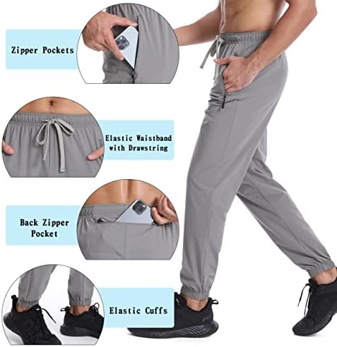 Pontas de corredor leves masculinas para homens com calças de exercícios para homens com bolsos com zíper