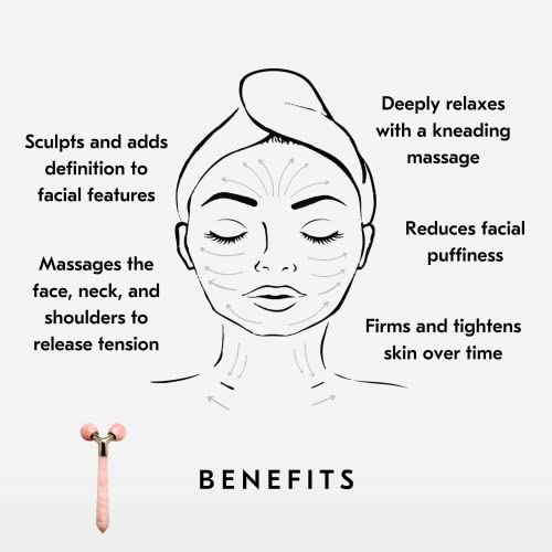 Mount Lai Rose Quartz Tension Massager para face e pescoço | Rollo de rosto de quartzo rosa e massageador de pescoço para aliviar