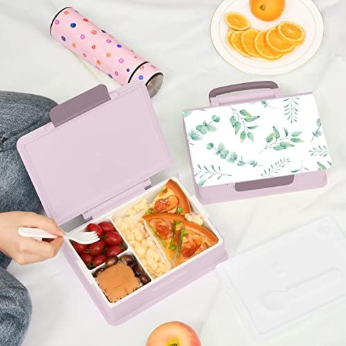 MCHIVER GREEN Folhas Bento Box Box para adultos com alça de recipiente de almoço portátil para crianças com colher lanchone