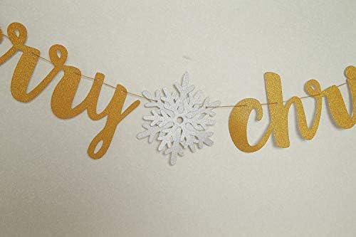 Feliz Natal Banner com Garland Gold Glitter Snowflake para decorações de festas de férias de Natal por Topfunyy