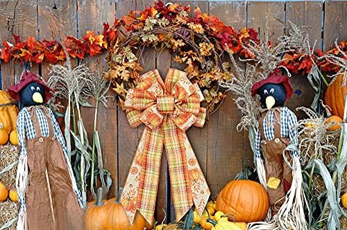 Grande outono de abóbora na coroa de arco de ação de graças outono amarelo arcos xadrez laranja para grinaldas de fazenda férias