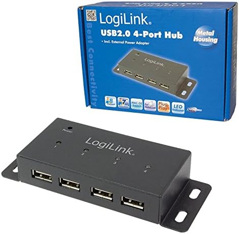 Logilink USB 2.0 Hub com 4 portas metal em preto