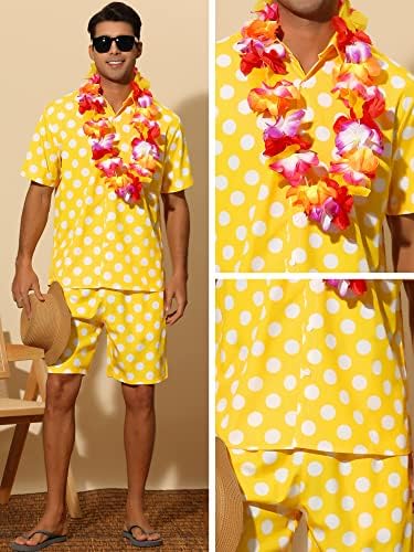 Lars Amadeus Polka Dots Hawaiian Set para Mangas curtas masculinas Camisas de verão 2 peças Terno