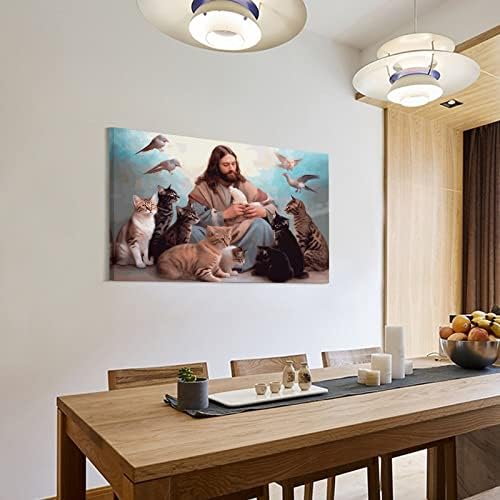 Gumege Jesus e o gato - Deus disse que você é Jesus Christ Cristo Picture Art Print Canvas Wall Home Room Decor
