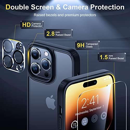 Humixx [5 em 1 à prova de choque para o iPhone 14 Pro Max Case, [Protetor de tela 2x + Protetor de lente 2x] [Proteção contra queda