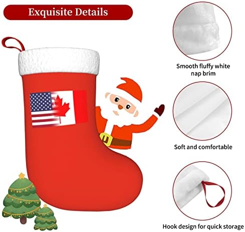 TZT American Flag e Canadian Flag Christmas Stockings, Natal Gifts para decorações de férias de família de 18 polegadas de 18 polegadas