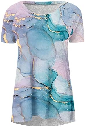 Camista do pescoço de barco feminino 2023 Manga curta Gráfico de mármore de marmore solto Blusa de brunch camiseta