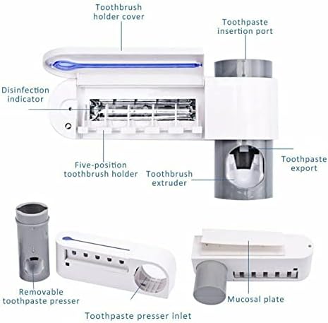 Suporte da escova de dentes montado na parede Tuklye, carregando distribuidor de pasta de dente automática com tampa de