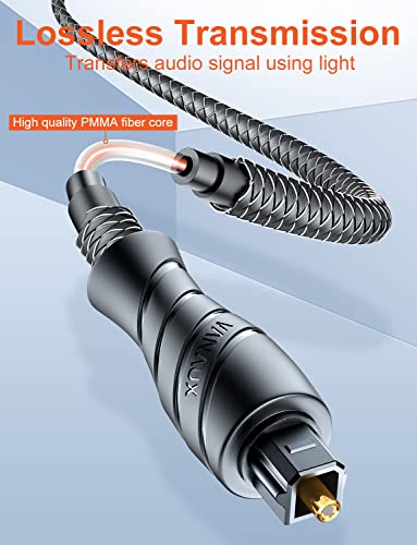 Vanaux Optical Digital Audio Cable, cabo de toslink de 3 pés [PMMA Fiberptic, jaqueta trançada] S/PDIF Male to Male Cord para bar