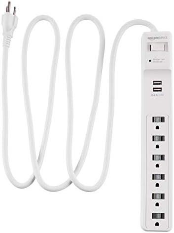 Basics 6 Outlet Surge Protector Power Strip, 2 portas USB, cordão de 2 ft-500 Joule, White, 2-Pack e 6 ou 6 outlet Protector