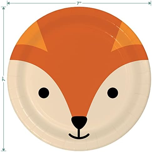 Home & Hoopla Fox Party fornece pratos de sobremesa de papel, guardanapos de almoço e garfos