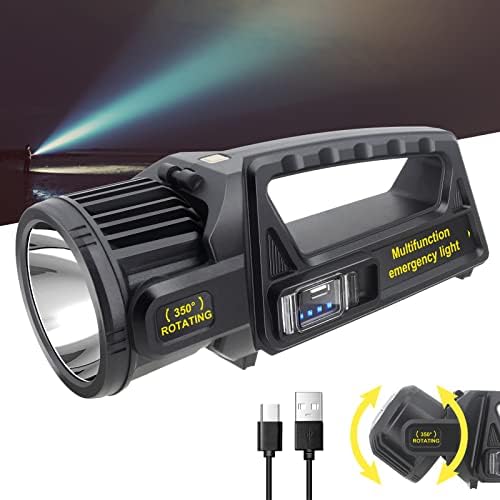 JSKNB 300000 Lumens Spotlight, lanterna de destaque LED recarregável com cabeça de girar 350 °, 9 modos Super Bright Spot Lights Outdoor
