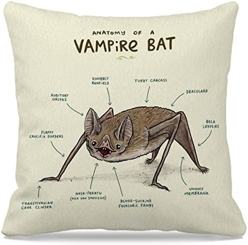 Anatomia não de uma tampa de travesseiro de vampiro de morcego de bastão de vampiro 18x18 polegadas Vida selvagem Vampire Bat Decor