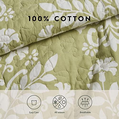 LAURA ASHLEY ROWLAND Coleção Quilt Set- Cotton, reversível, toda a cama com sham correspondente, pré-lavada para