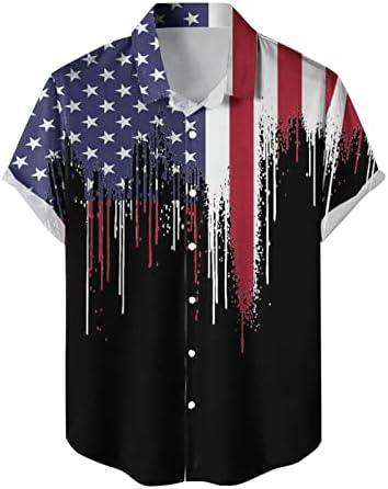 2023 New Men's Casual American Independence Day Print Premps Print Camisa de manga curta Manva curta alta masculina