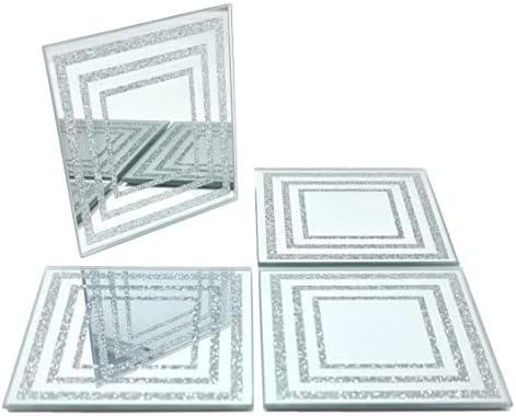 Conjunto de 4 montanhas -russas de vidro de glitter quadrado de prata