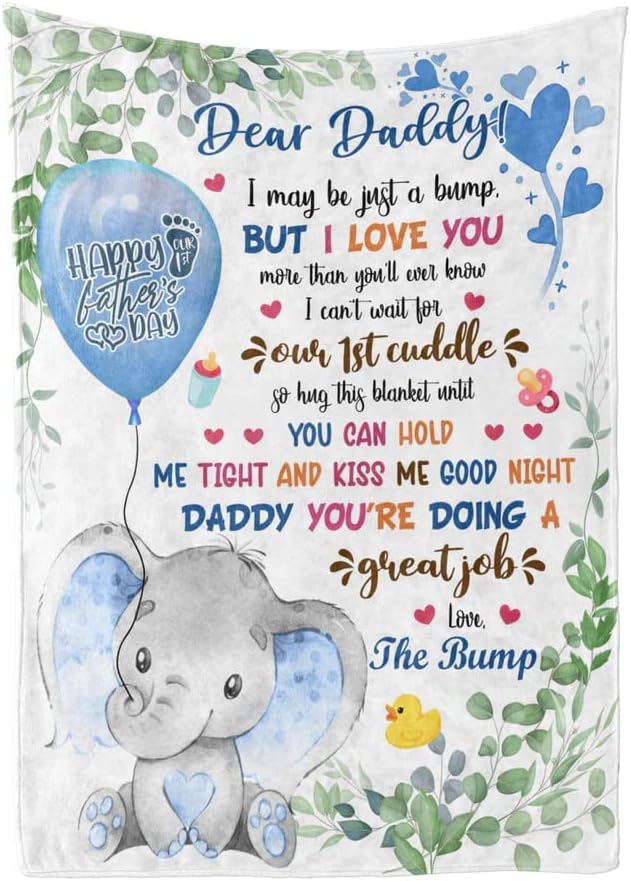 Cobertor personalizado para meu pai do bebê Bump feliz Primeiro dia do pai do pai fofo de desenho animado Baby elefante Presente para