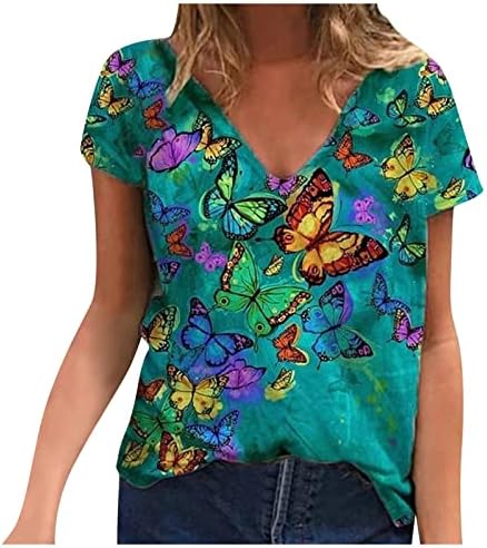 Meninas camiseta de verão no verão outono de manga curta algodão vneck butterfly pintando camiseta gráfica floral para feminino ef ef