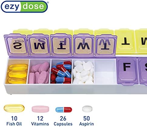 Ezy Dose Weekly Pill Organizer, vitamina e caixa de medicina, compartimentos instantâneos, cores podem variar