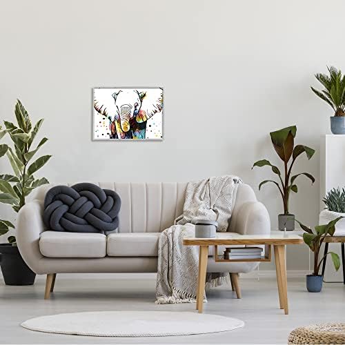 Stuell Industries Abstract Elephant Retrato Padrão Vibrante Polinhas Expressivas Arte de Parede emoldurada cinza, 20 x 16, multicoloria