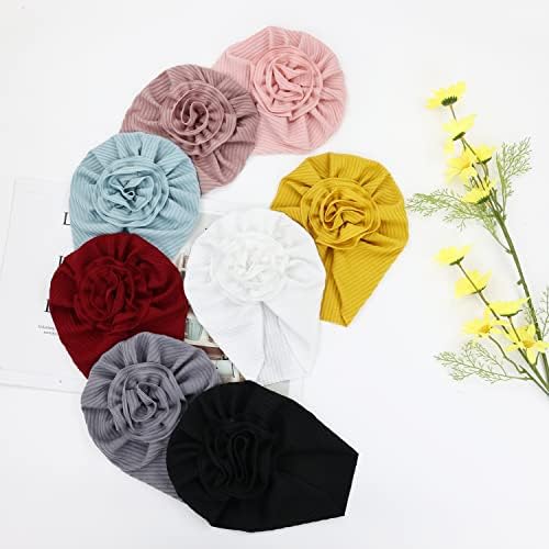 Cinaci 8 Pacote de berçário sólido Chapéus de turbante com bonés florais de flores Capatos para bebês crianças crianças
