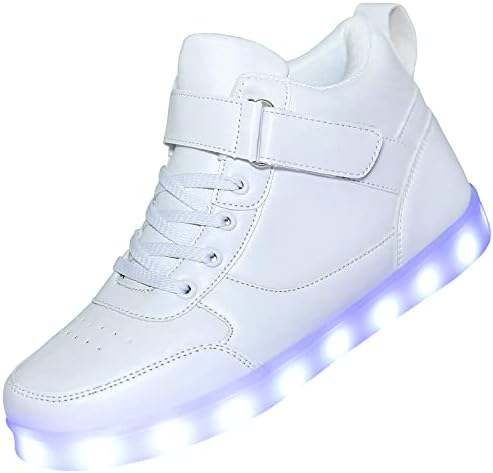 Lakerom Kids Light Up Shoes LED Sneakers Charging Charging Planking Trainers for Boys Girls High Top Sneakers White36