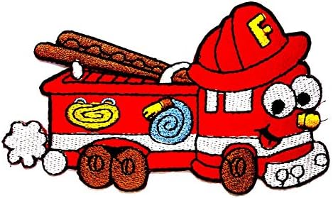 Smiley Face Fireman Fire Motor Fire Truck Firefighter Rescue Bus Cartoon Crianças Crianças Patch Roupa Bola de camiseta Citão