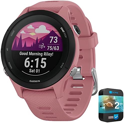 Garmin 010-02641-03 Forerunner 255S GPS Smartwatch Pacote rosa claro com 2 anos CPS Pacote de proteção aprimorada