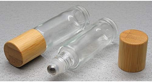 4 peças rolam em garrafas 15 ml garrafas de rolos de vidro transparente com tampa de bambu vazia em garrafas de rolo de óleo