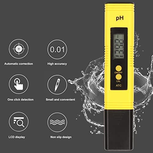 Medidor de pH digital, 0,01 Testador de qualidade de água de bolso de alta precisão, função de compensação automática de temperatura,