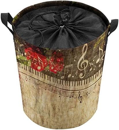 Chaves de piano com notas musicais cestas de lavanderia dobrável cesto de lavanderia cesto de armazenamento leve organizador