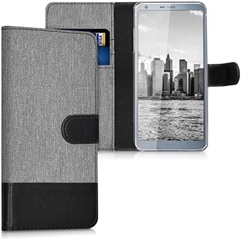 Caixa da carteira Kwmobile Compatível com LG G6 - Tabela de tecido de couro e de couro falso - cinza/preto