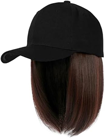 Boné de beisebol com extensões de cabelo reto curto penteado bob chapéu de peruca removível para chapéus em massa