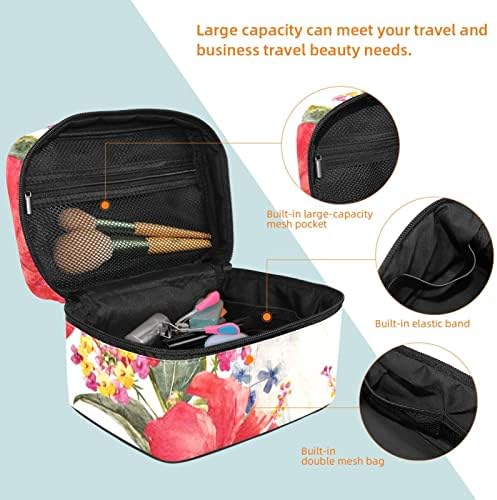 Saco de maquiagem pequena, organizador cosmético da bolsa com zíper para mulheres e meninas, papagaio tropical hibiscus