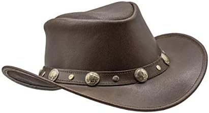 Hadzam Choused Leature Cowboy Chapéu | Chapéu ocidental para chuva | Chapéus de couro duráveis ​​para homens | Chapéu de fora