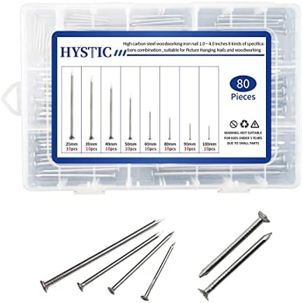 Kit Hystic Hardware Nails para imagens penduradas, 80pcs-1,0 ~ 4,0 polegadas, inclui pregos de imagem, unhas pequenas,