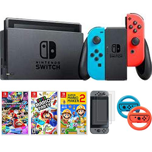 Nintendo Switch 32 GB Console com pacote de Joy-Con Blue Neon e vermelho com Mario Kart 8 Deluxe, Super Mario Party,