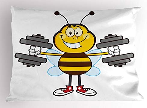 Almofado de abelha de mel lunarable, caráter sorridente de insetos com halteres e sapatos esportivos desenho animado engraçado,