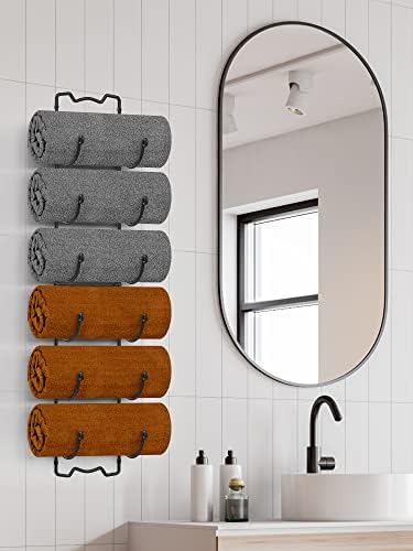 Elbourn Towel Rack Rack de parede de parede de vinhos de vinhos de metal com pêlos de banheira Organizador de mão de