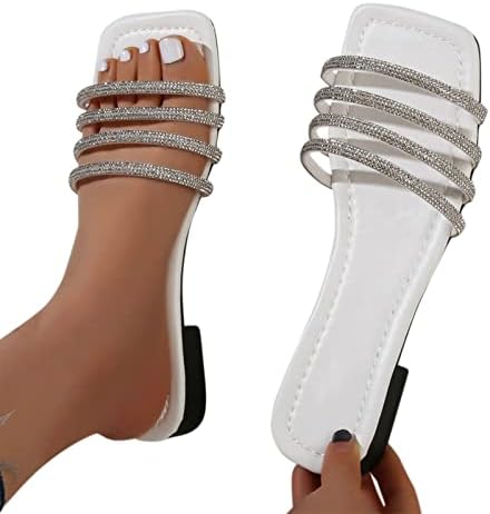 Sandálias de cunha de strass da Washerce para mulheres Moda de verão Mulheres chinelas planas shiny strap Strap casual sexy