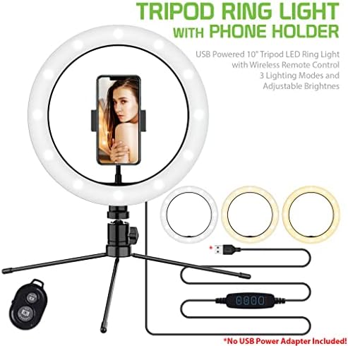 Anel de selfie brilhante Tri-Color Light Compatível com seu Samsung SM-G920A 10 polegadas com remoto para transmissão ao vivo/maquiagem/youtube/tiktok/vídeo/filmagem