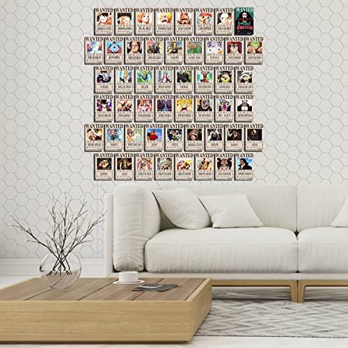 Hanqing 50 PCs de anime One Piece Wanted Poster Parede Estética 4 × 6 polegadas Conjunto de colagem usado para decoração de quarto